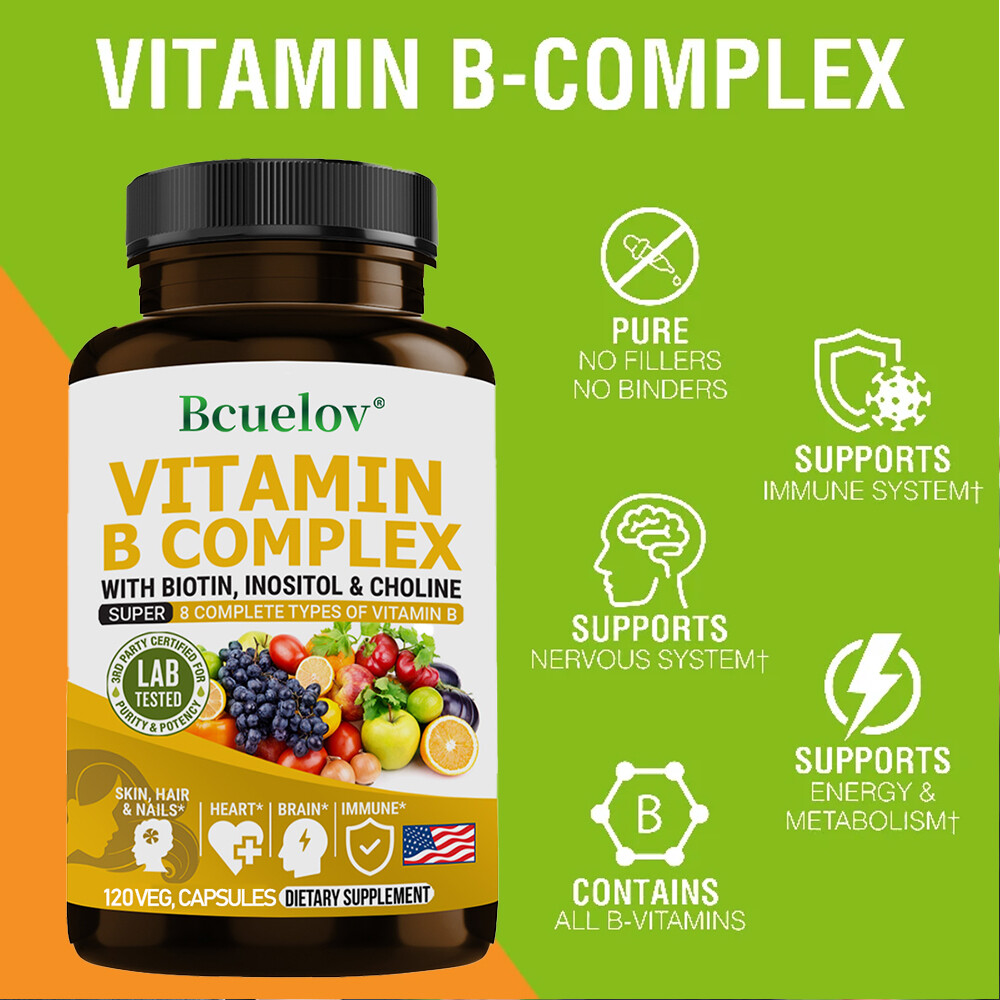 Vitamin B Complex Contains B1,B2,B3,B5,B6,B7,B9,B12,Choline,Inositol