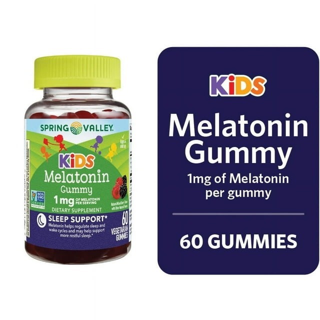 Spring Valley Kids Melatonin Dietary Supplement Gummies, Raspberry, 1 mg, 60 Ct