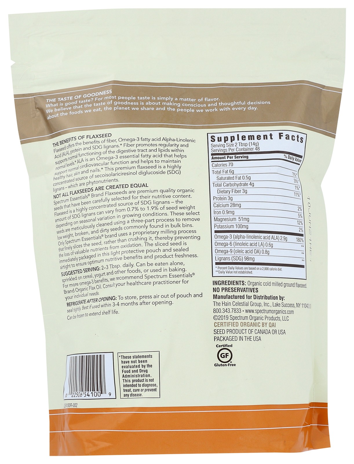 Cold Milled Organic Ground Flaxseed 24 Oz By Spectrum Essentials Seeds 1 Pack
