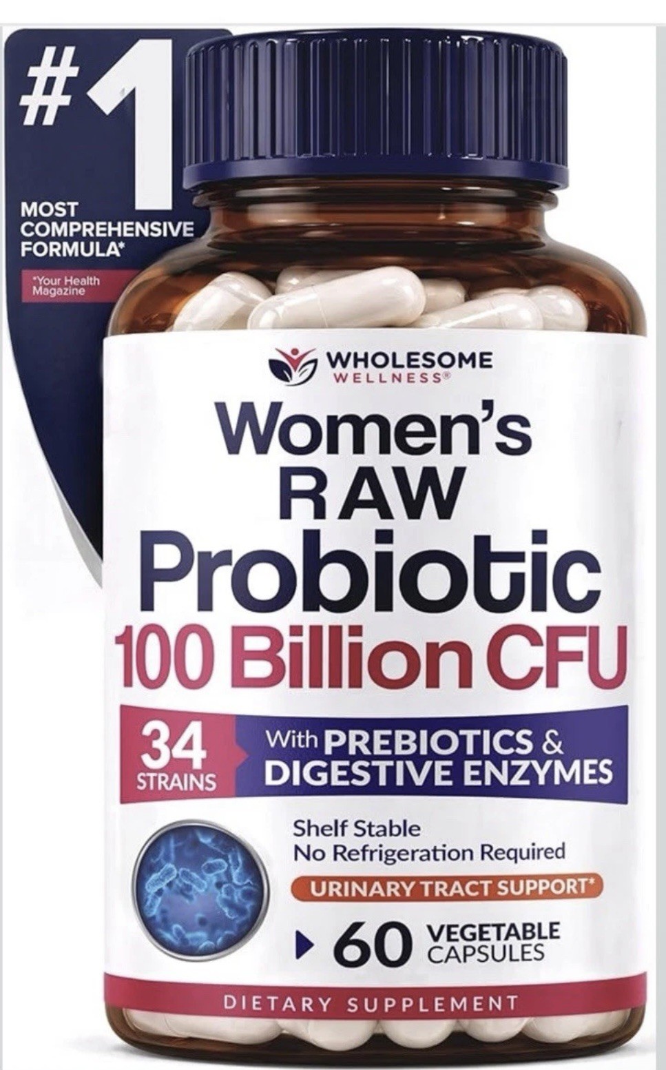 Wholesome Wellness Women’s Raw Probiotic 100B CFU Digestive/UT 60 Caps