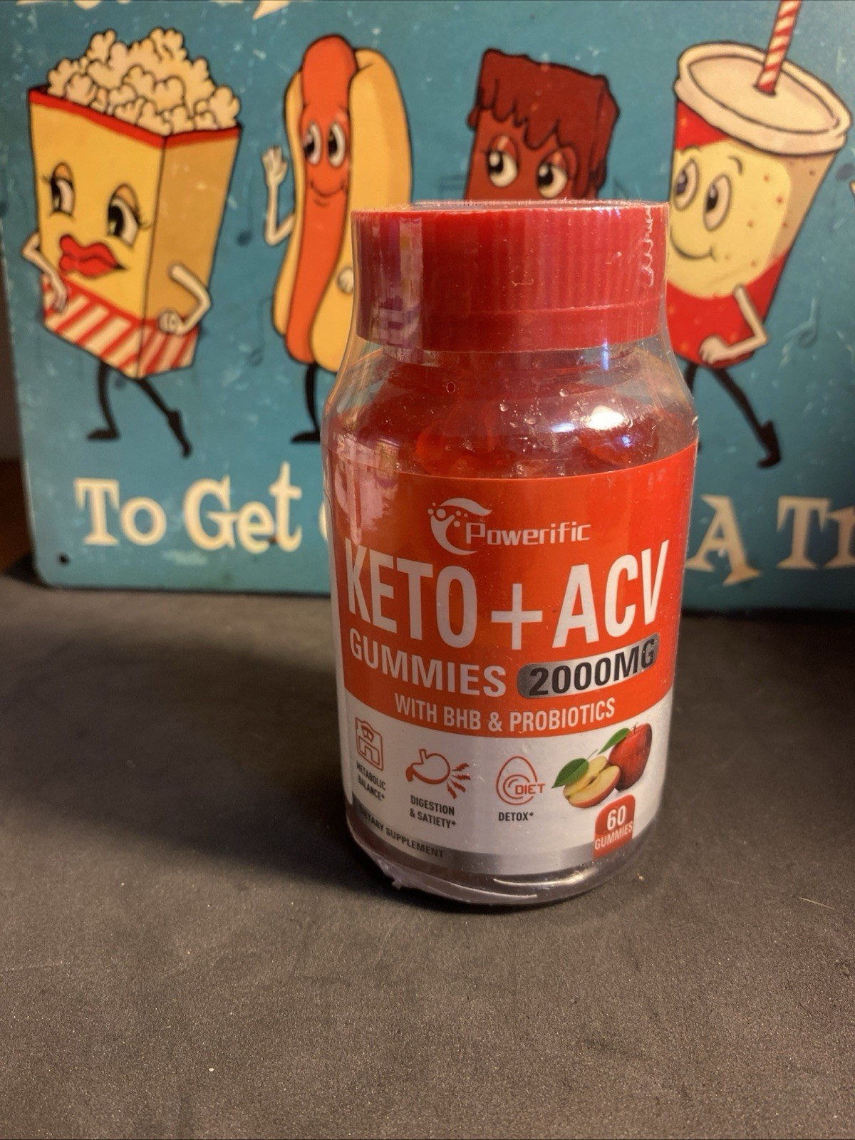 Powerific Keto + ACV Gummies 2000mg with BHB & Probiotics Apple 60ct. O