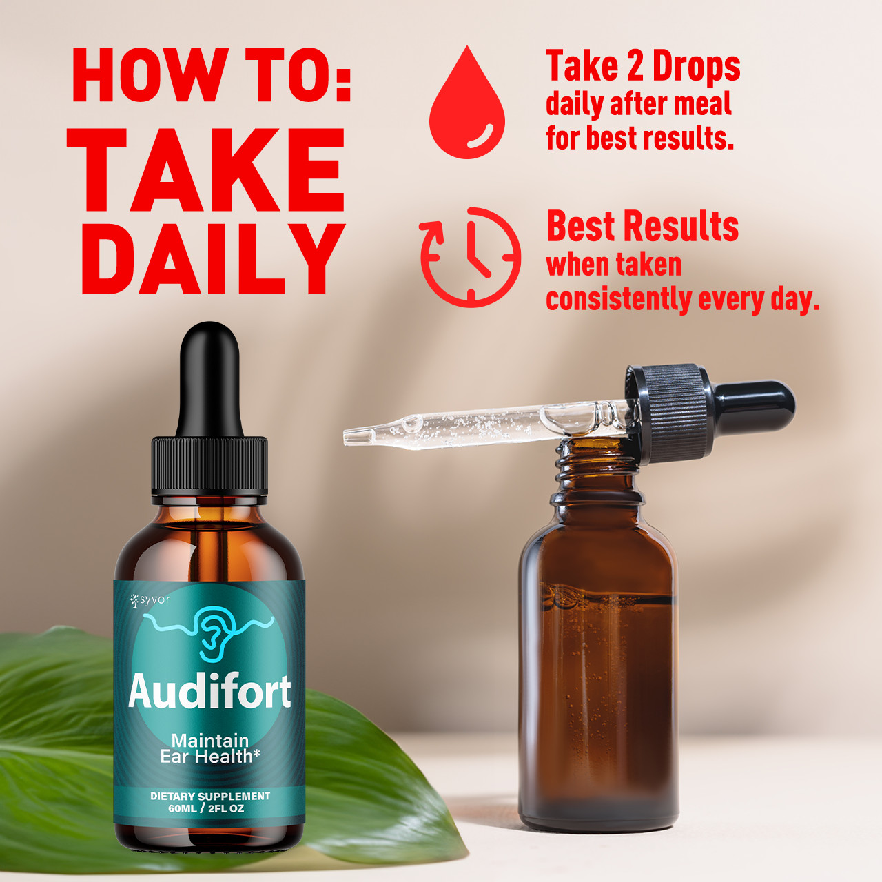 Audifort Ear Health Suppport Drops Natural Formula Hearing Supplement 30 Serves