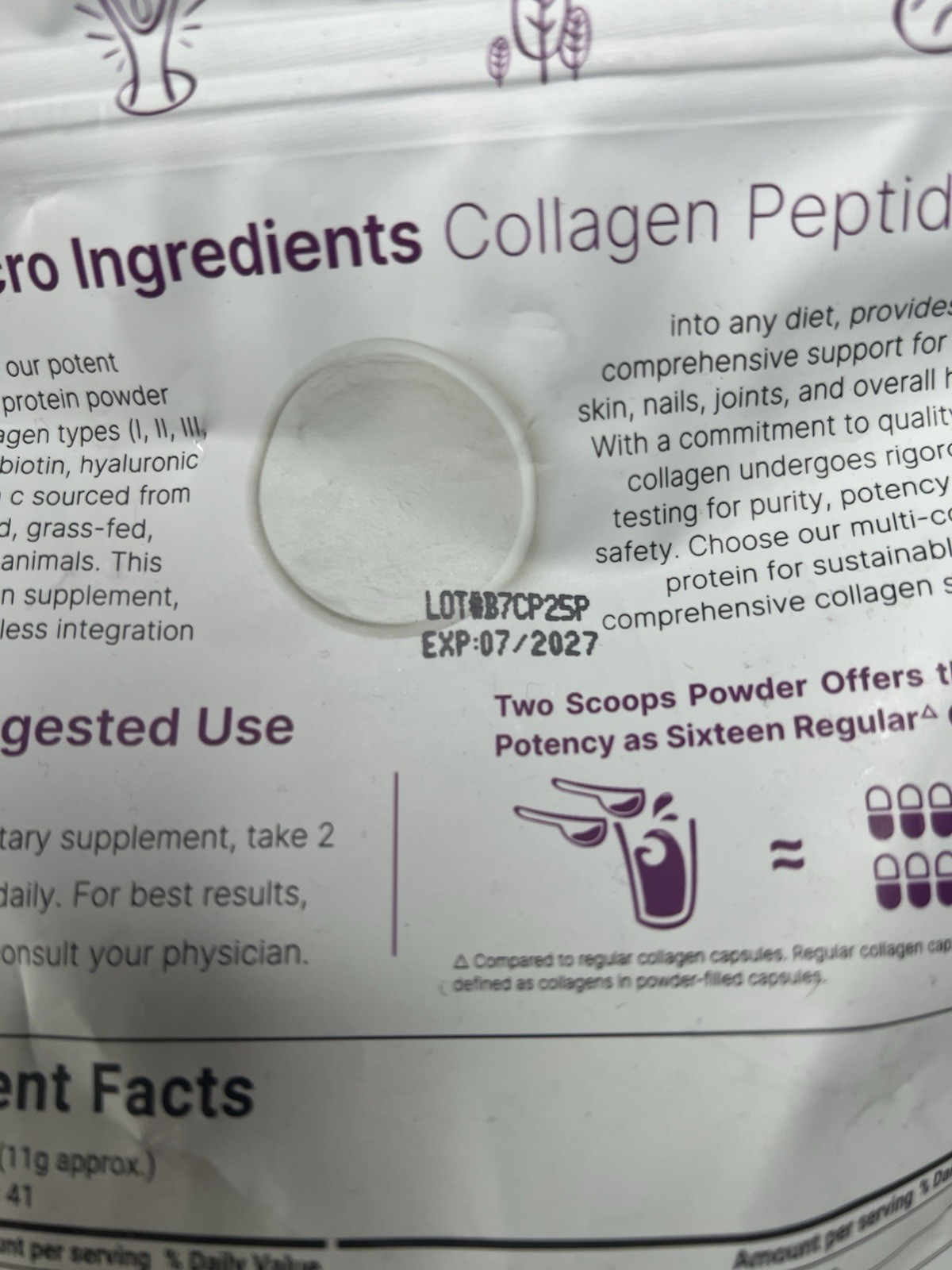 Microingredients Multi Collagen Peptides Powder Unflavored 1 lb Exp 07/2027
