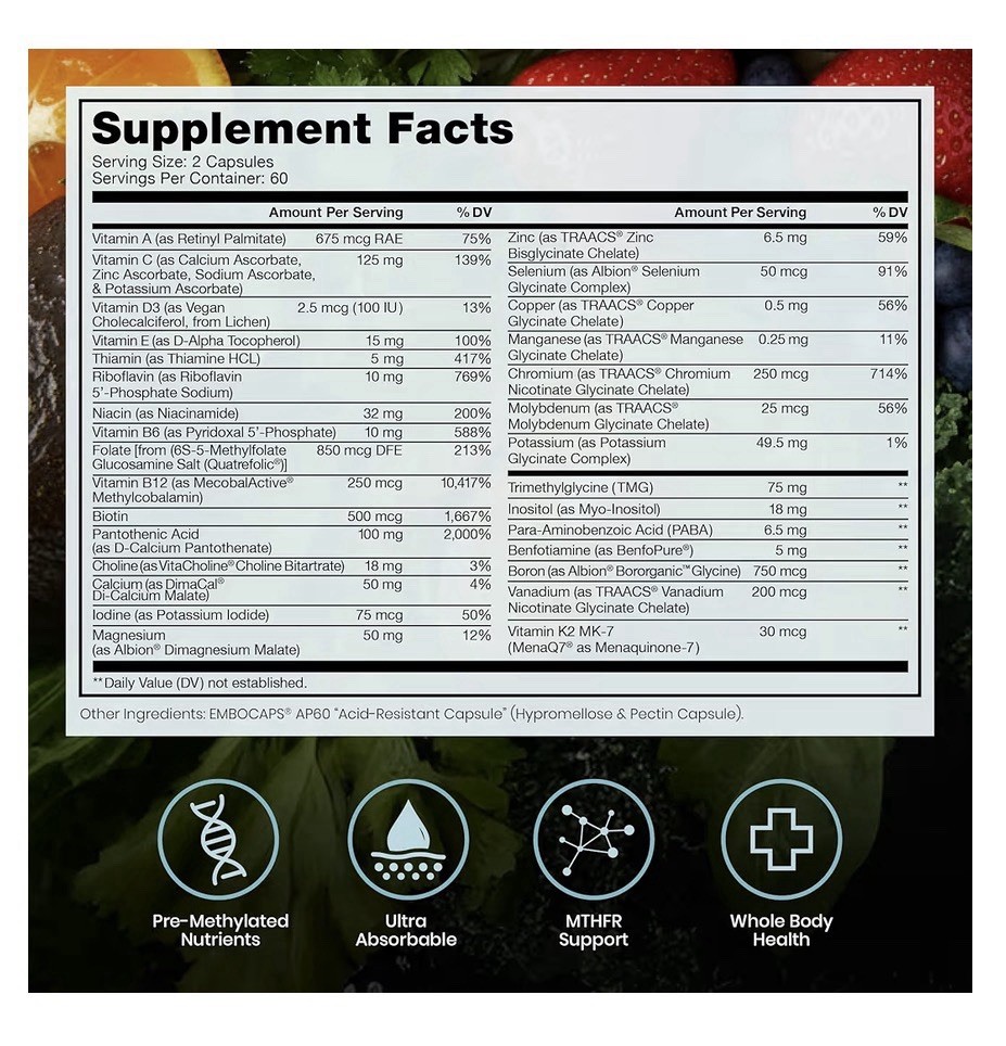 Pure Therapro Rx Methyl Multi Without Iron Methylated Multivitamin 2Month Supply