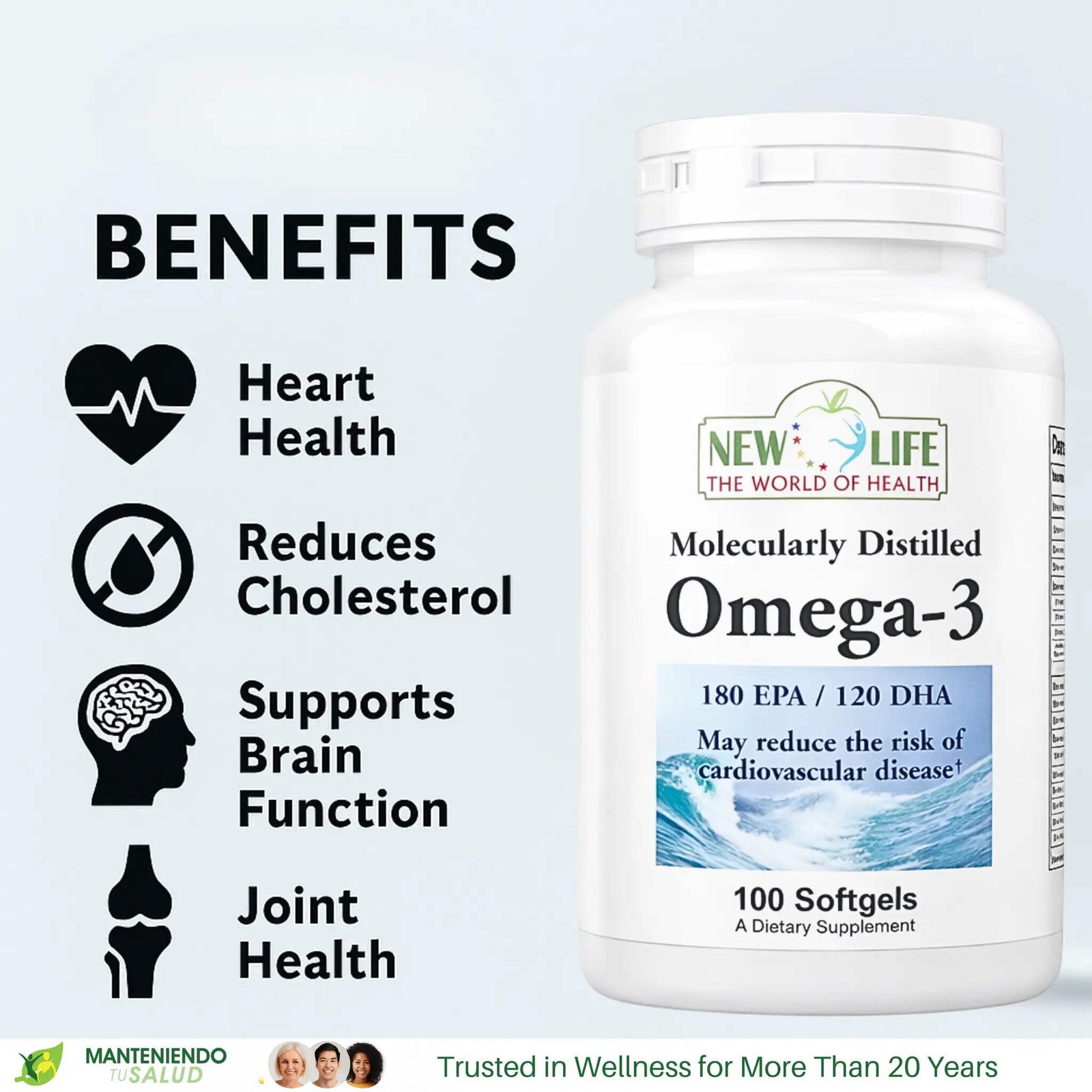 New Life Omega 3, Cardiovascular Support, Fatty Acid, 100 Softgels