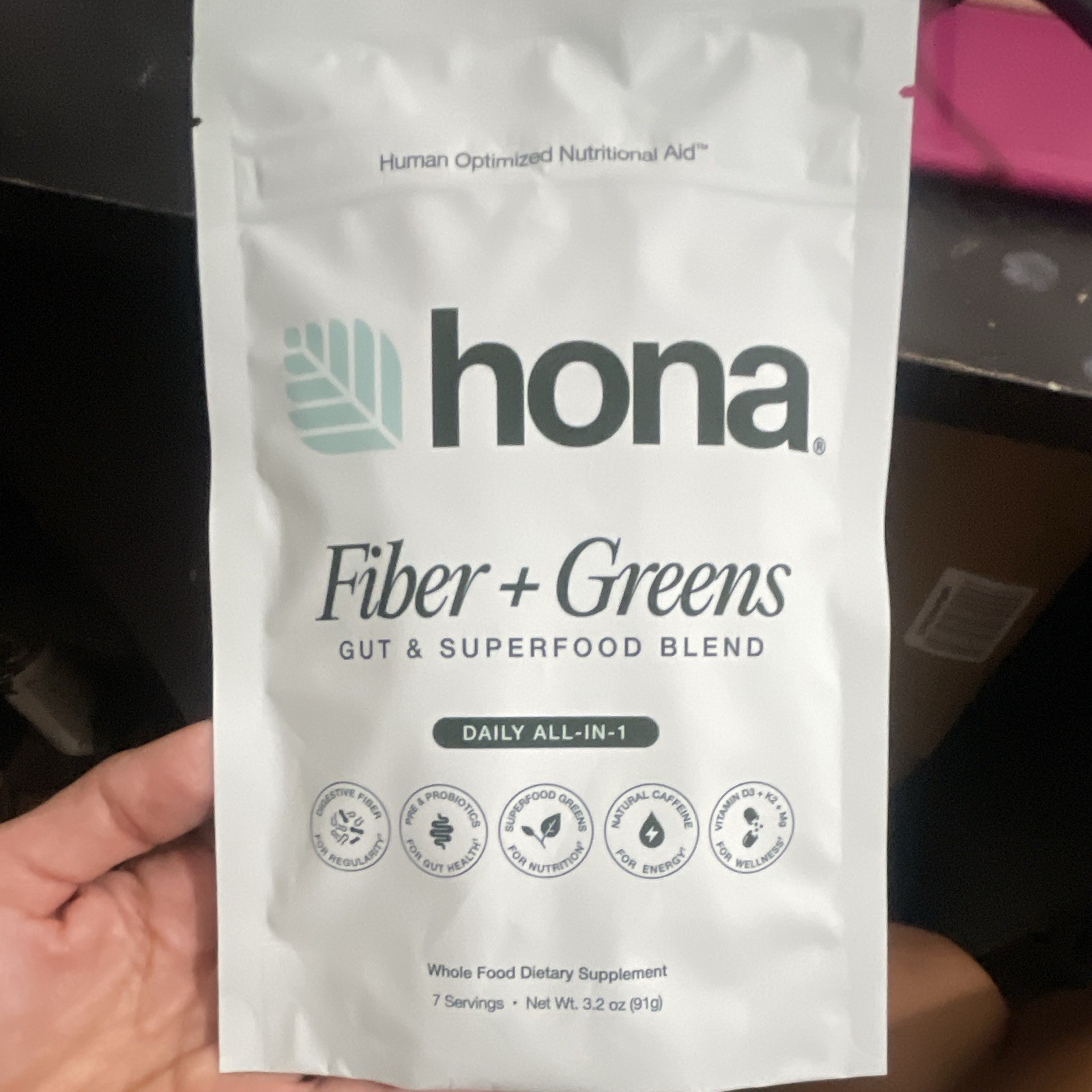 Hona Fiber + Greens Superfood Blend Powder Pineapple Vegan 3.2 oz