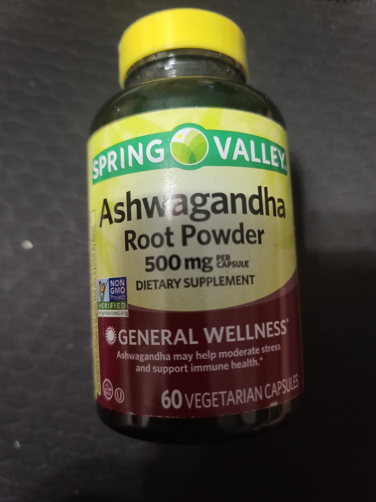 Spring Valley Ashwagandha Root Powder 500 mg Vegetarian Capsules – 60 ct