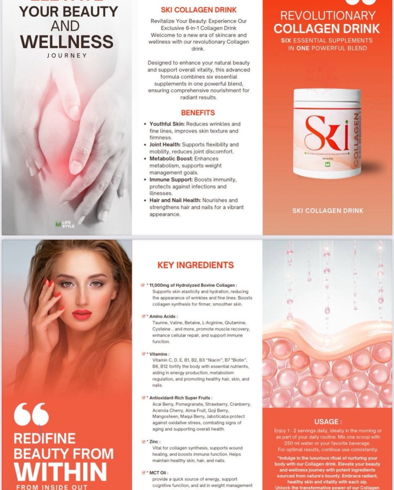Ski Hydrolyzed Collagen Powder Drink Mix 300g for Hair, Skin & Nail Health
