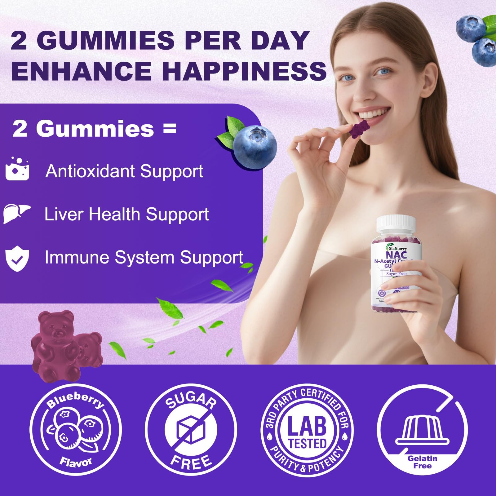 Sugar Free NAC Gummies for Kids & Adults, 60 Count (Pack of 1)