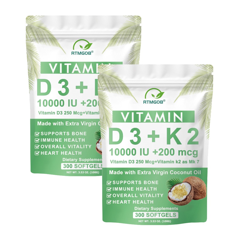 Vitamin D3 250 Mcg + Vitamin K2 as Mk7 10000 IU + 200 mcg Dietary Supplements