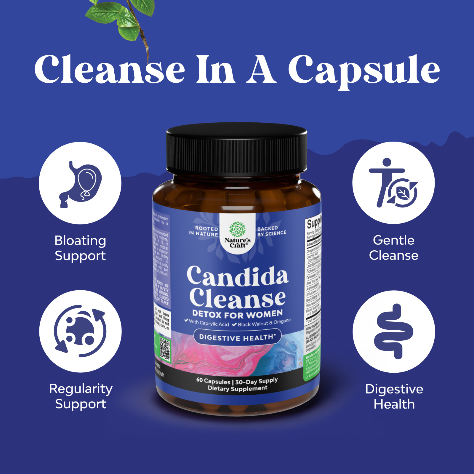 Natures Craft Candi-Clear Body Cleanse Detox for Women with Caprylic Acid 60ct