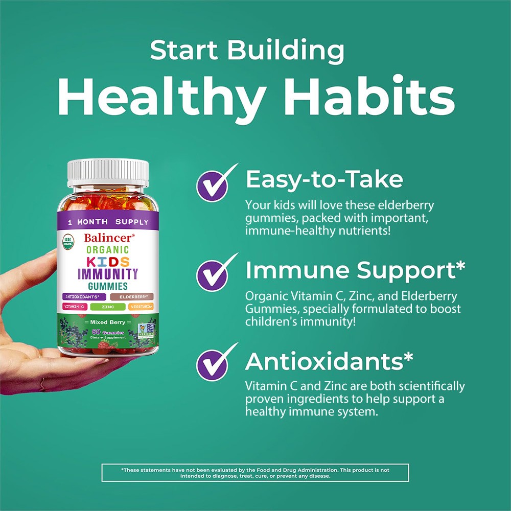 Kids Elderberry Immune Support Gummies | Vitamin C + Zinc, 30/60 Chews