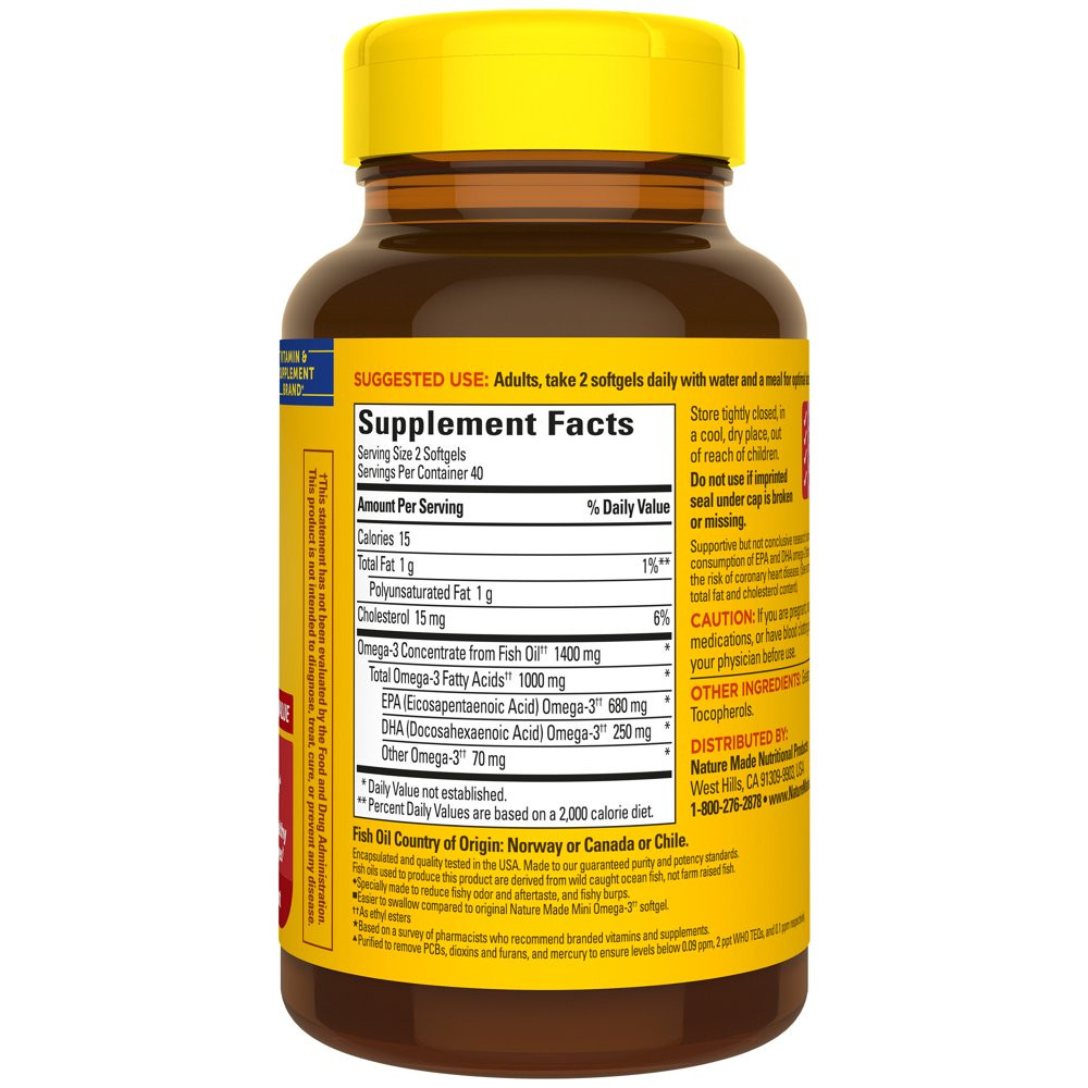 Nature Made Burp-Less Omega-3 from Fish Oil 1400 Mg Minis Softgels, 80 Count