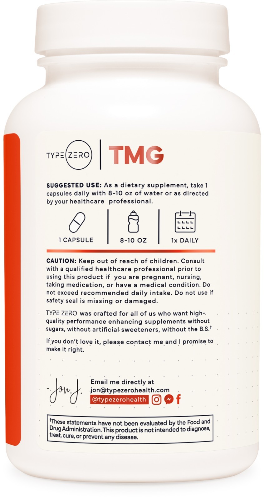 Type Zero Clean TMG (Trimethylglycine) 120 Capsules, 750mg Per Serving