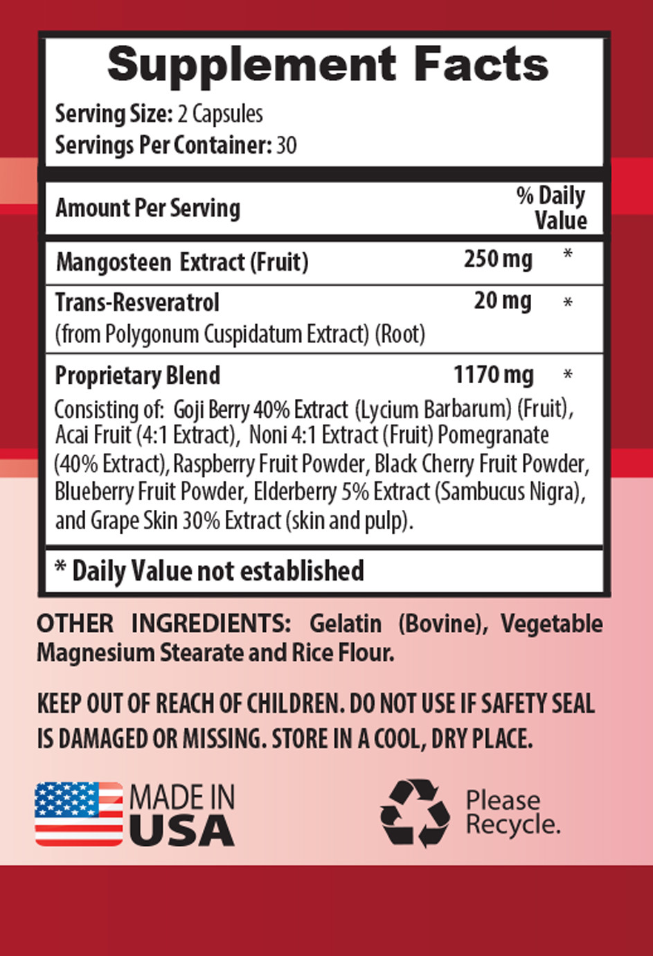 multivitamin mineral blend – Mangosteen Fruit Extract 2B – garcinia mangostana