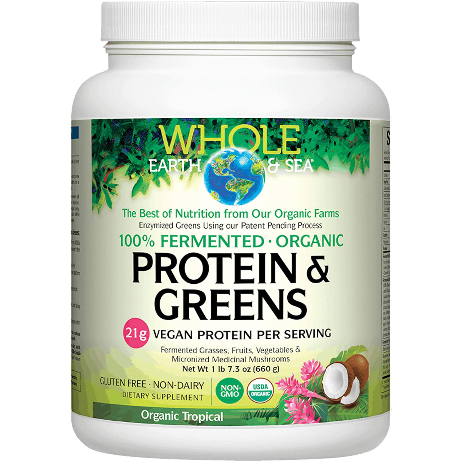 Natural Factors Whole Earth & Sea Fermented Organic Greens,Tropical,23.3 Oz