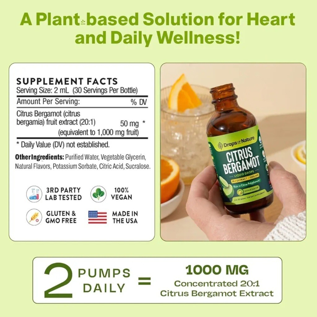 Drops Of Nature Citrus Bergamot Extract 20:1 Heart Health Antioxidant 2 fl oz