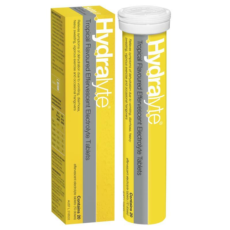 Hydralyte Effervescent Electrolyte Tropical Flavoured For Dehydration 20 Tablets
