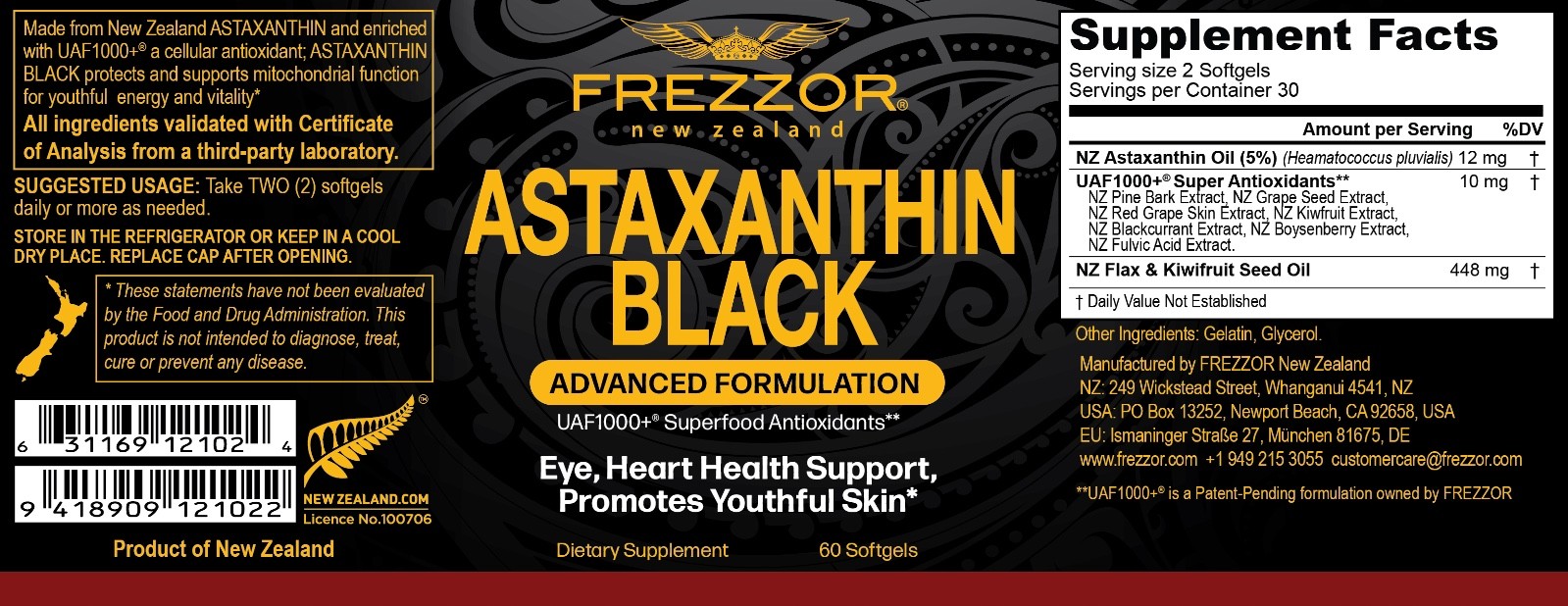 FREZZOR Astaxanthin Curcumin Heart Blood Health Sun Skin Eye Vision Brain Energy