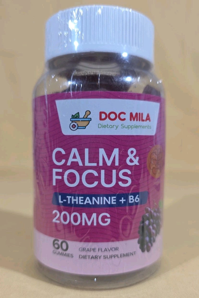 DOC MILA Calm & Focus L-Theanine + B6 Gummies 200mg Grape Flavor 60 Count