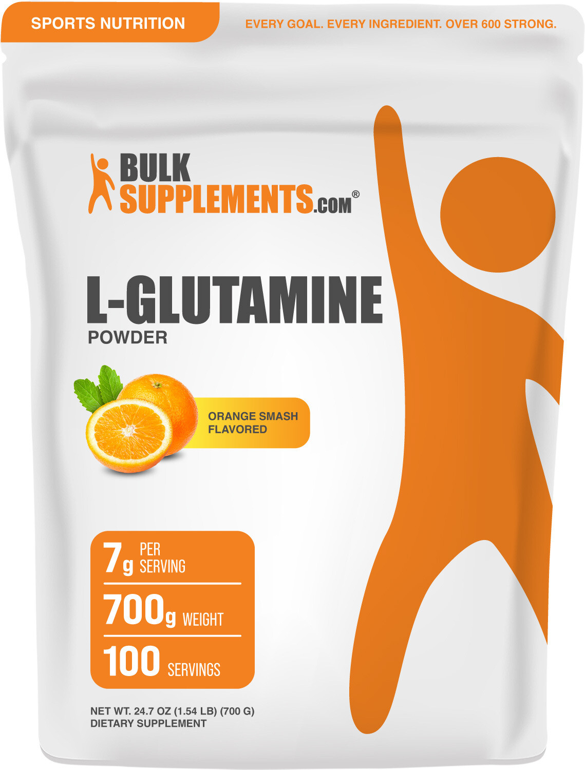 BulkSupplements L-Glutamine Powder – Orange Smash – 7g per Serving