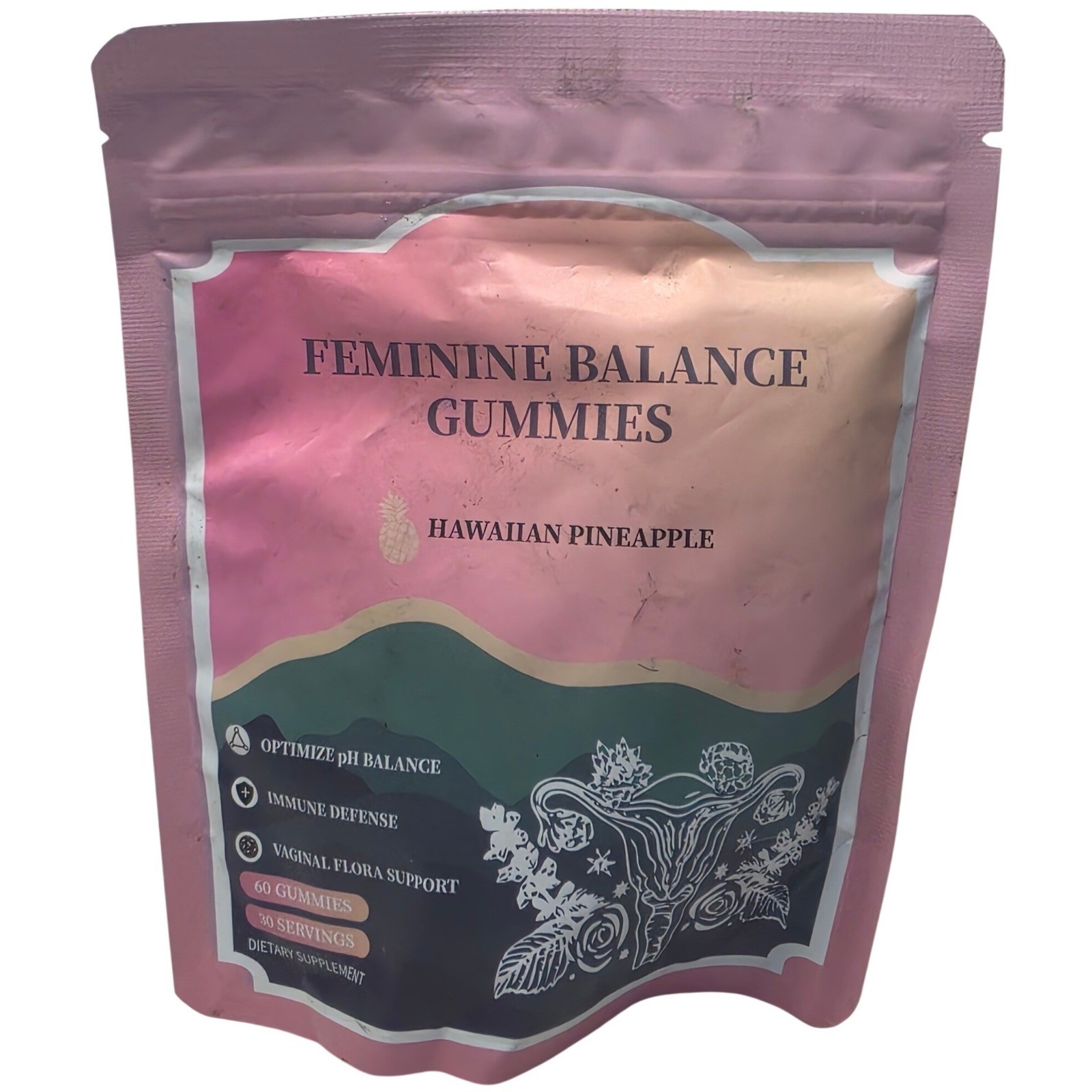 Vital Source Feminine Balance Gummies Hawaiian Pineapple 60ct pH Support Vegan