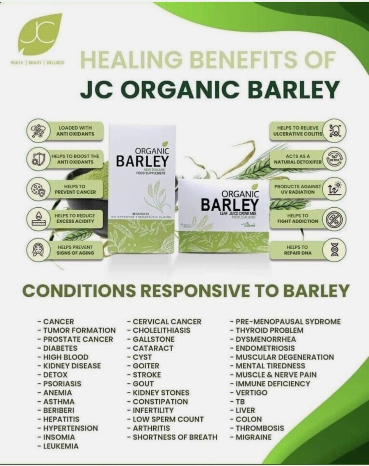JC pure organic barley power juice with stevia from New Zealand