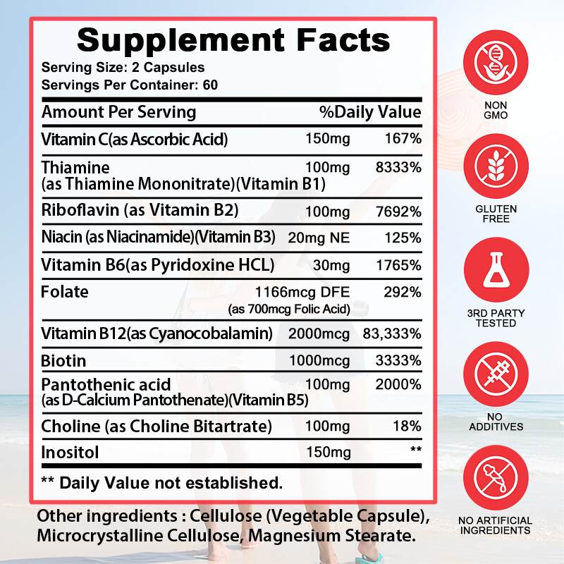 B-12 Complex, Vitamins B1, B2, B3, B6 & B12, Energy, Metabolism Aid
