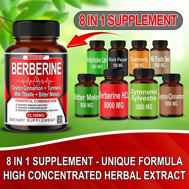 Organic Berberine HCl & Ceylon Cinnamon 13100mg Vegan No gluten 120 Capsules