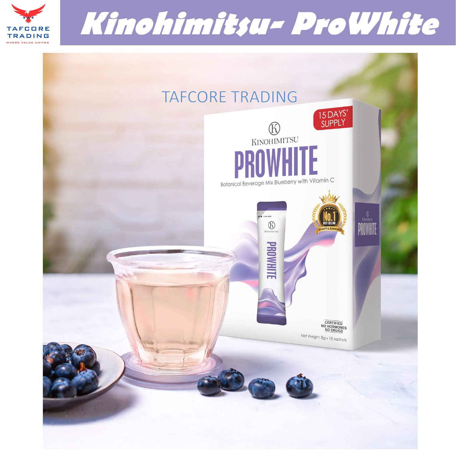 Kinohimitsu ProWhite 8g x 15 sachets Brighten Skin Eliminate Spot Mix Blueberry