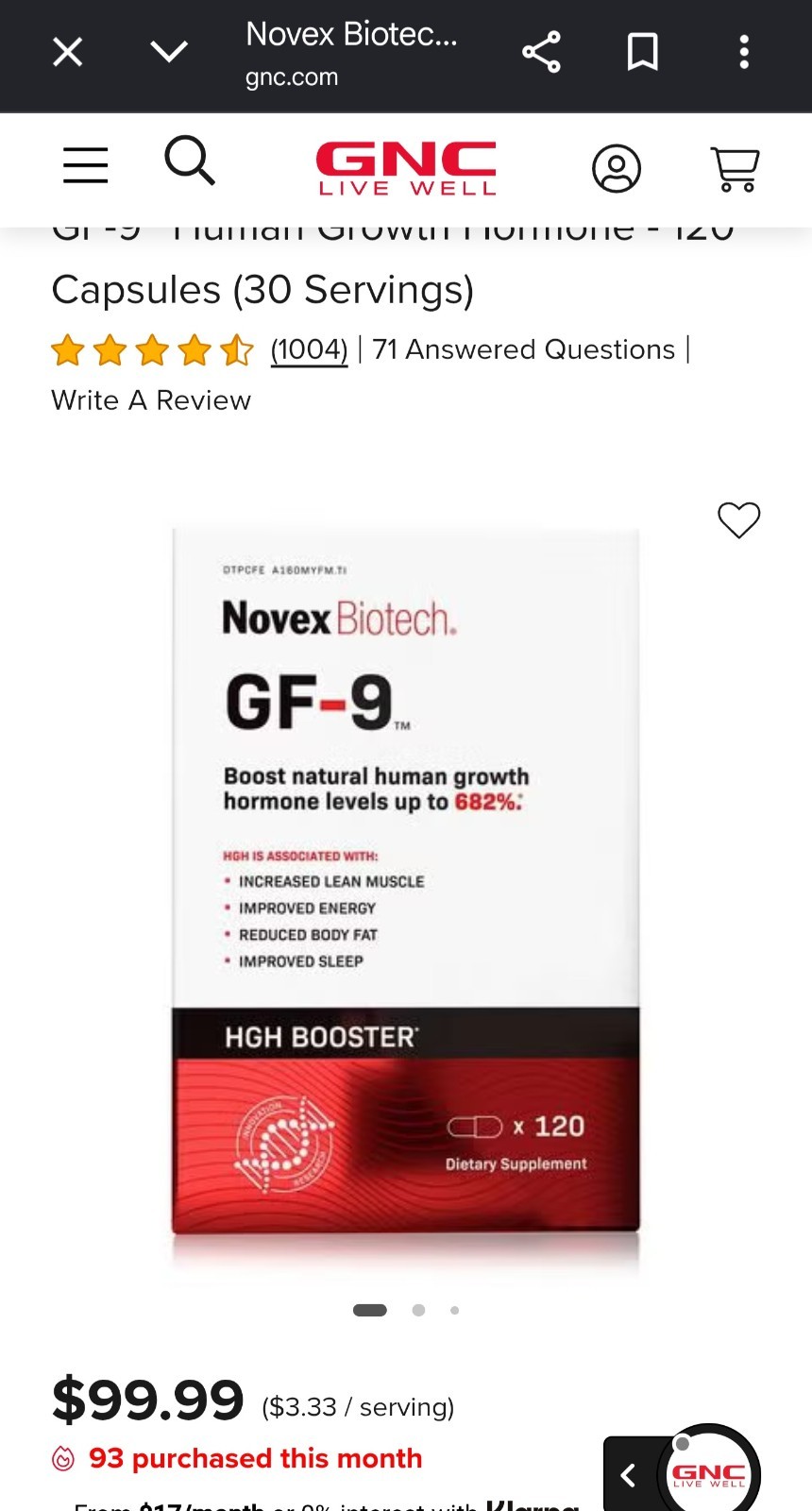 Novex Biotech H G H Growth Booster GF-9 120 Caps X 2 Bottles Exp 05/2028