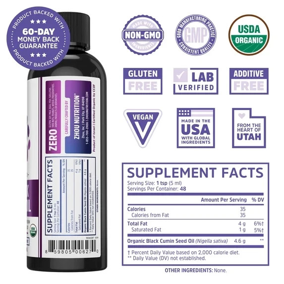 Zhou Organic Black Seed Oil – Liquid 8 fl.oz