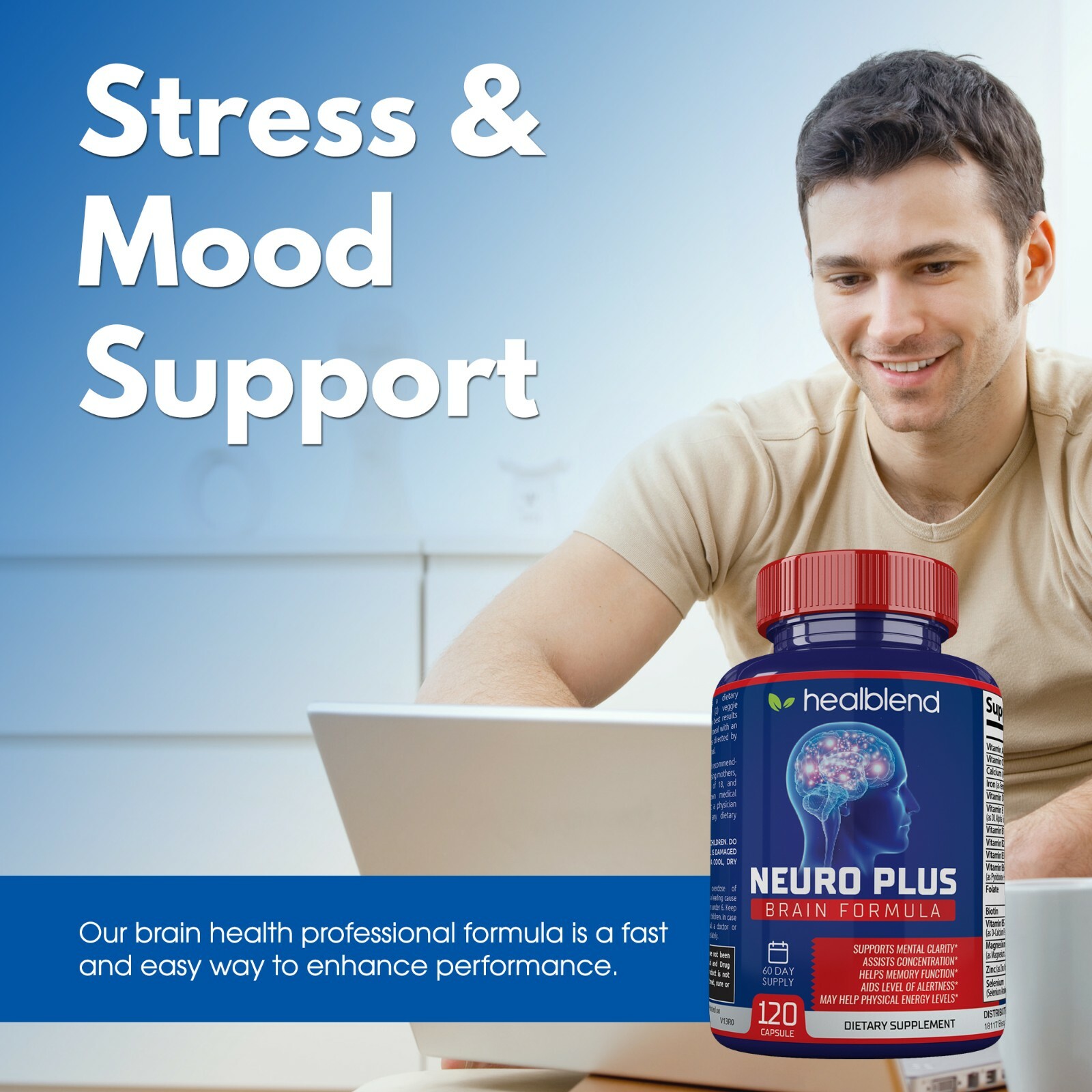Neuro Plus Brain Booster Supports Memory Focus Concentration & Mental Clarity