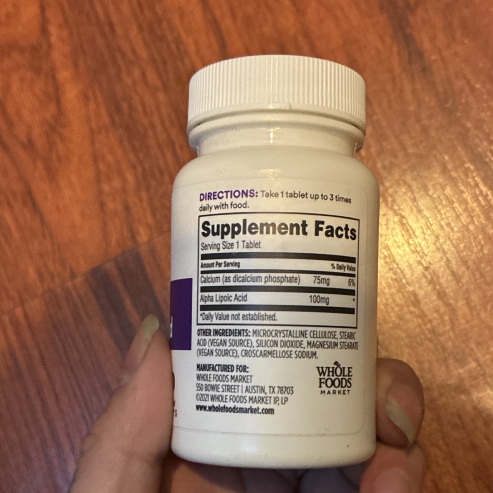 365 Whole Foods Alpha Lipoic Acid 100 mg Vegan 90 Tablets