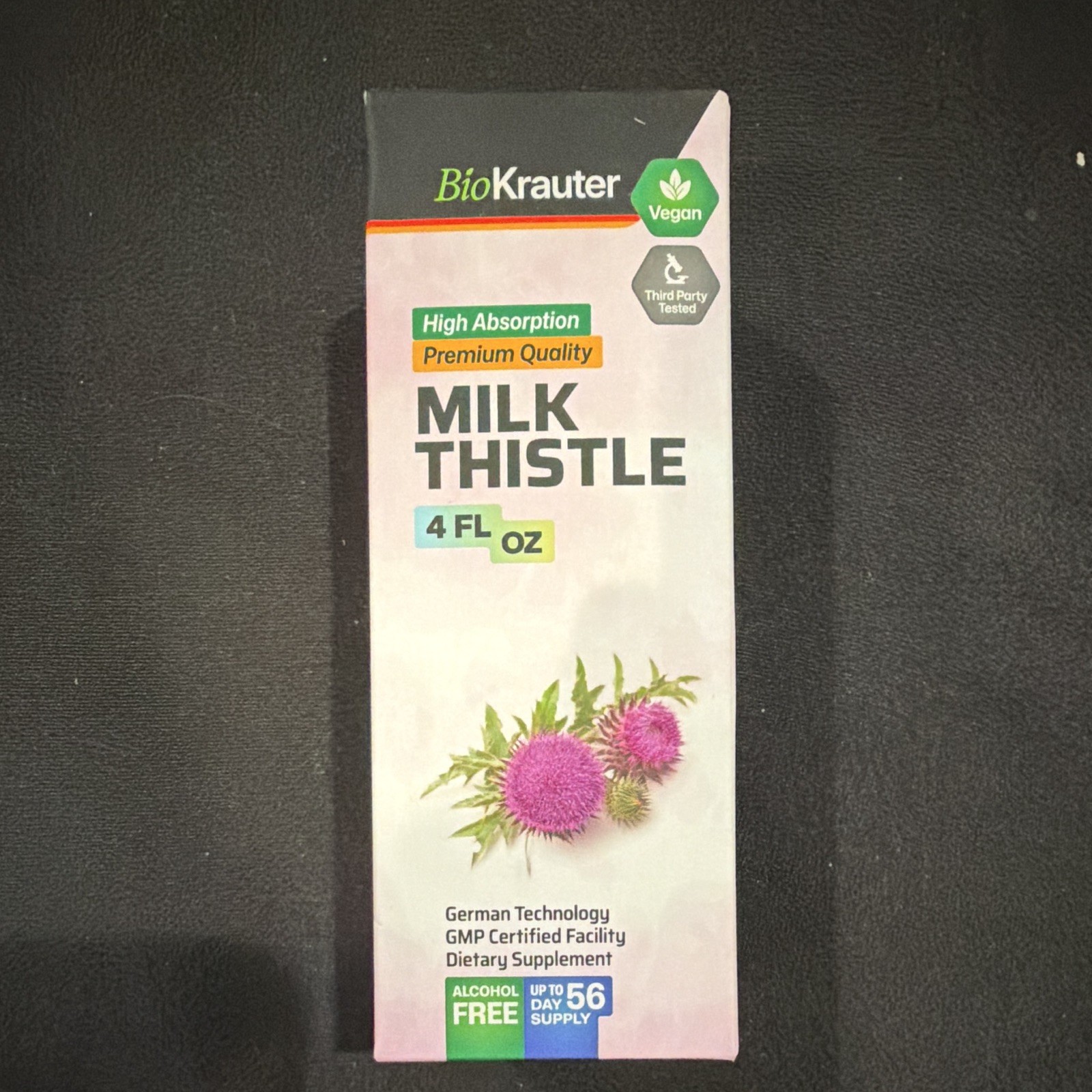 BioKrauter Milk Thistle Liquid Drops Vegan Alcohol Free 4 fl oz Exp 10/27