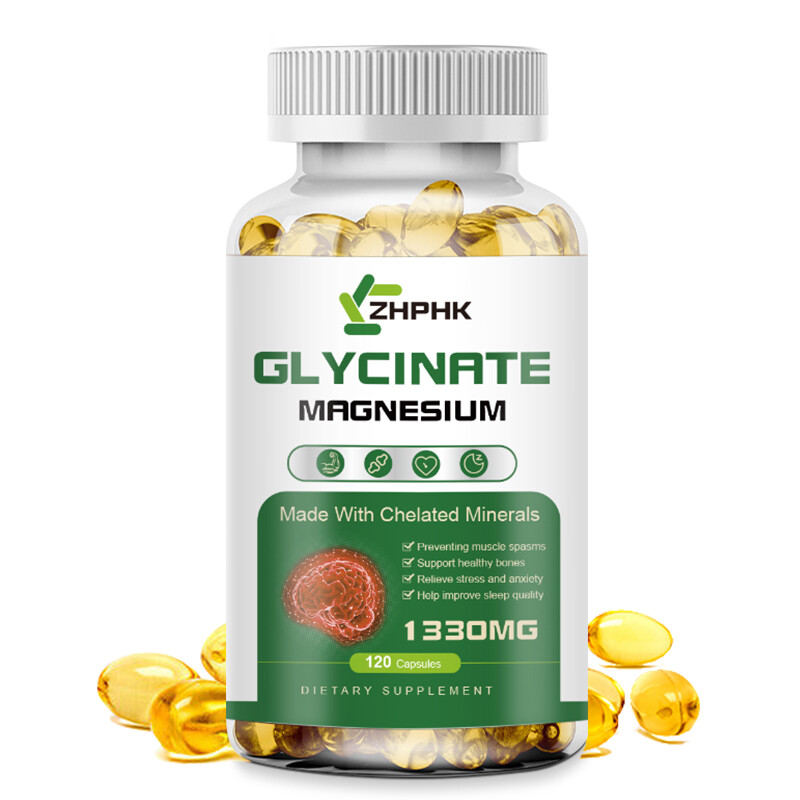 Magnesium Glycinate 1330mg 120 Capsules for Sleep Stress Relief-1/2/4 Bottles