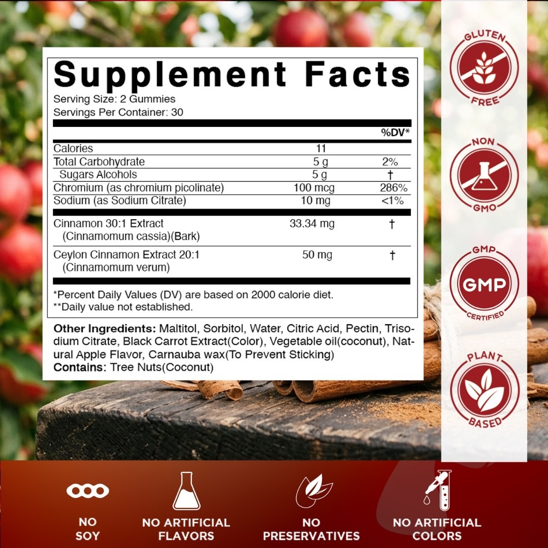 2 Pack Vitamatic Sugar Free Chromium Ceylon Cinnamon – 2000 mg -60 Vegan Gummies