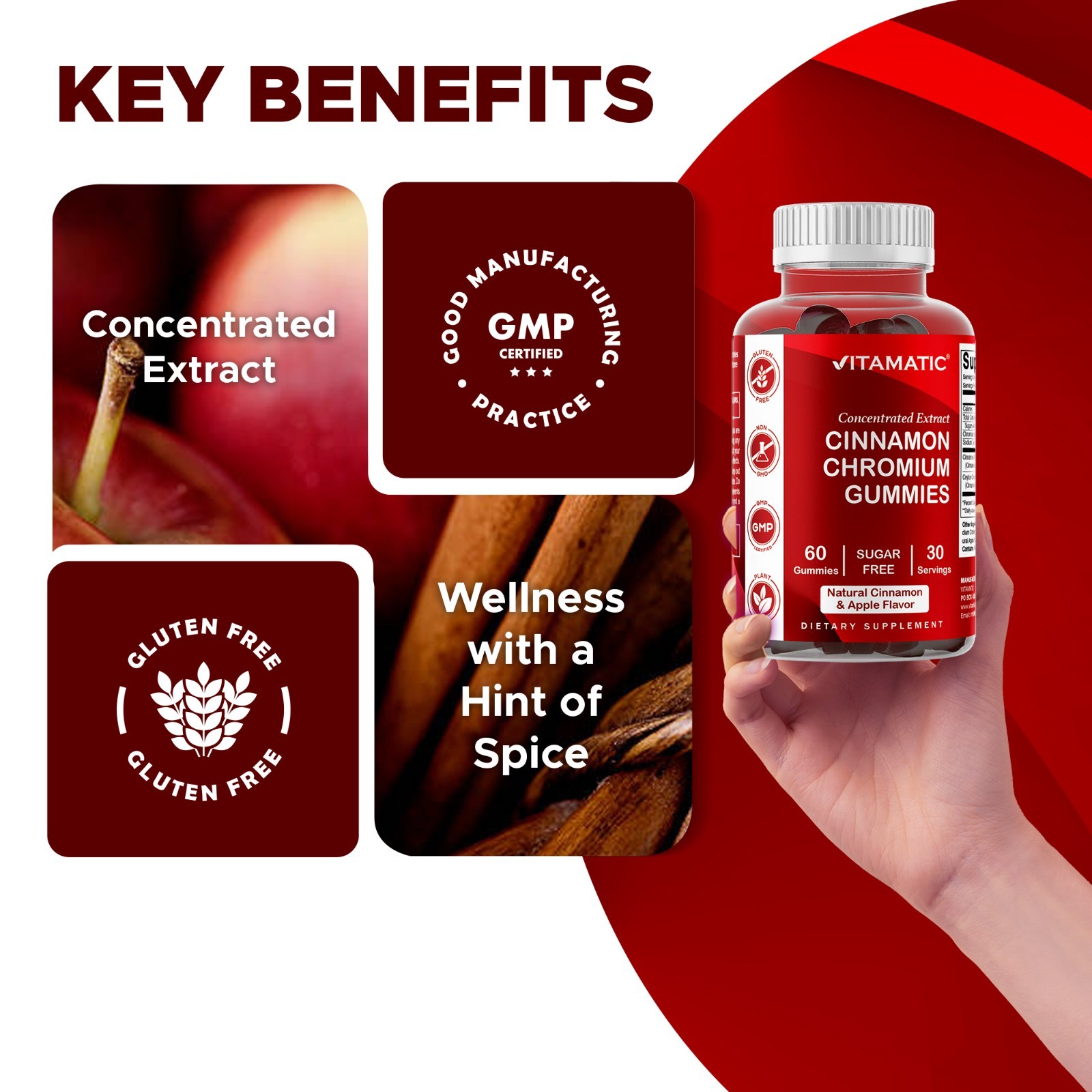 2 Pack Vitamatic Sugar Free Chromium Ceylon Cinnamon – 2000 mg -60 Vegan Gummies