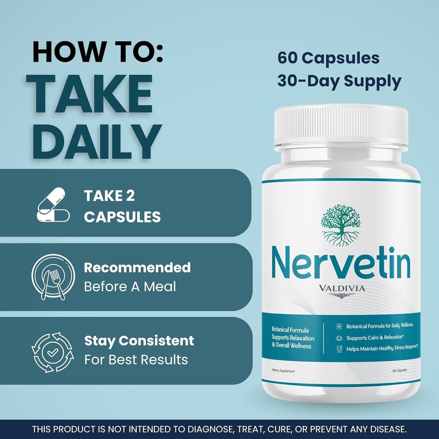 Valdivia Nervetin 120 Capsules 3 Pack Nerve Support Supplement Made in USA