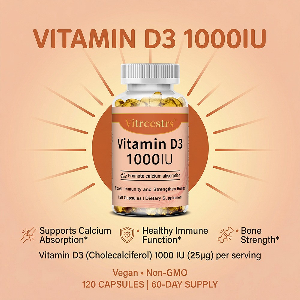 Vitamin D3 1000IU – Supports Calcium Absorption, Strong Bones & Healthy Immunity