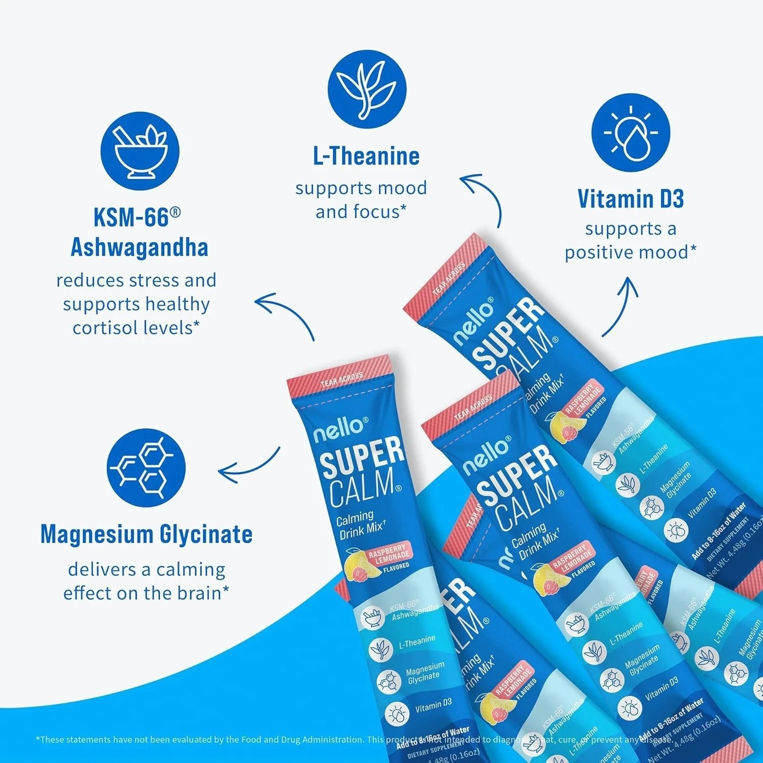NEW Nello Supercalm – Calming Drink Mix with KSM-66 Ashwagandha, Vitamin D3