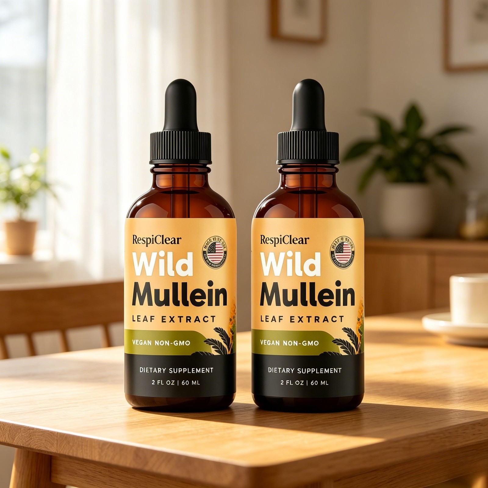 RespiClear 2X Wild fl Leaf Liquid Extract Drops Vegan Non-GMO 2 Mullein oz Lemon