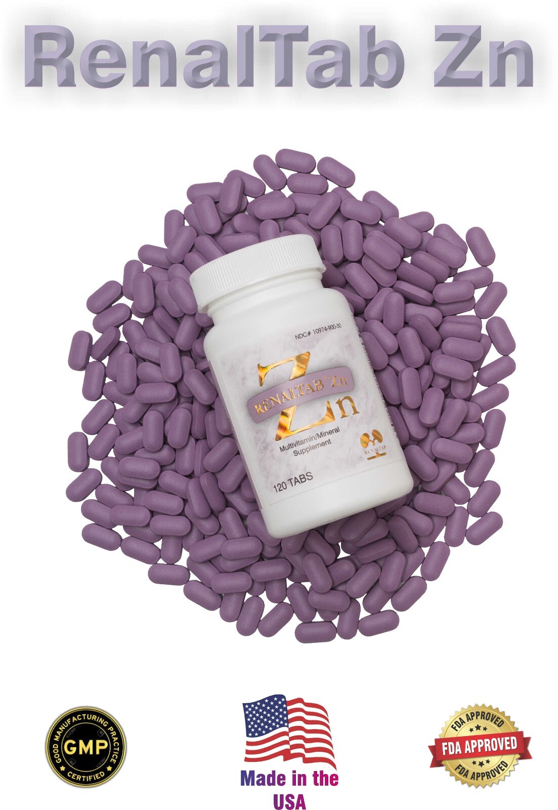 RENALTAB Zn, 4 MONTHS SUPPLY (COMPARES DIALYVITE+ZINC 15, 100TABS)
