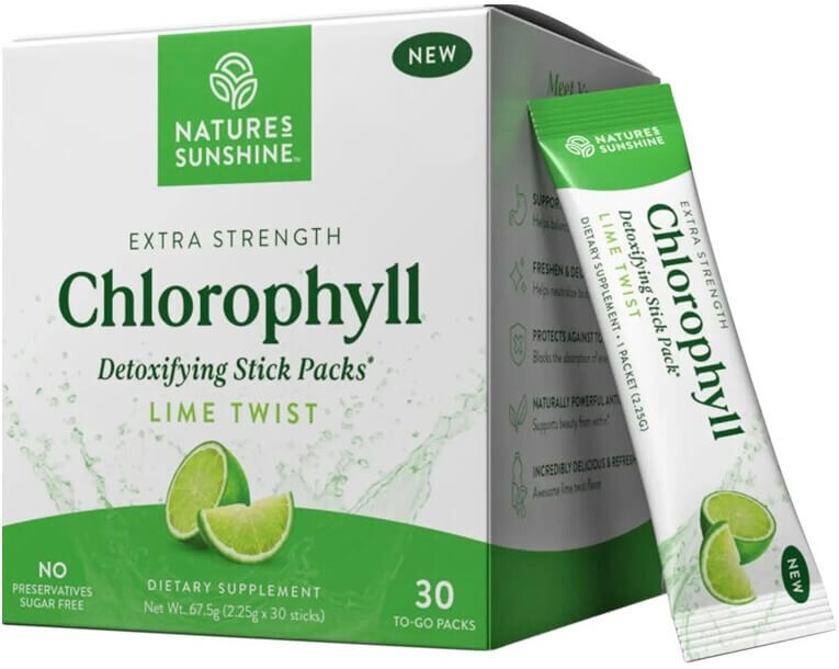 Chlorophyll Extra Strength 30 Lime Twist Detoxifying Stick Packs Nature’s Sunshi