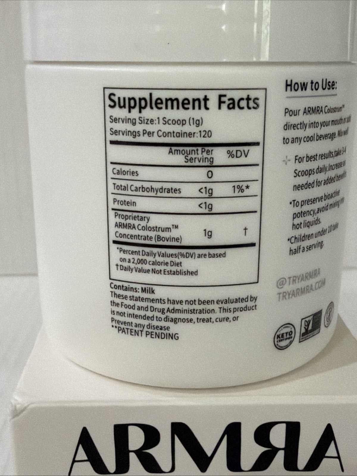 ARMRA Colostrum Health Revival Immune Support Powder, Unflavored, 120 Servings
