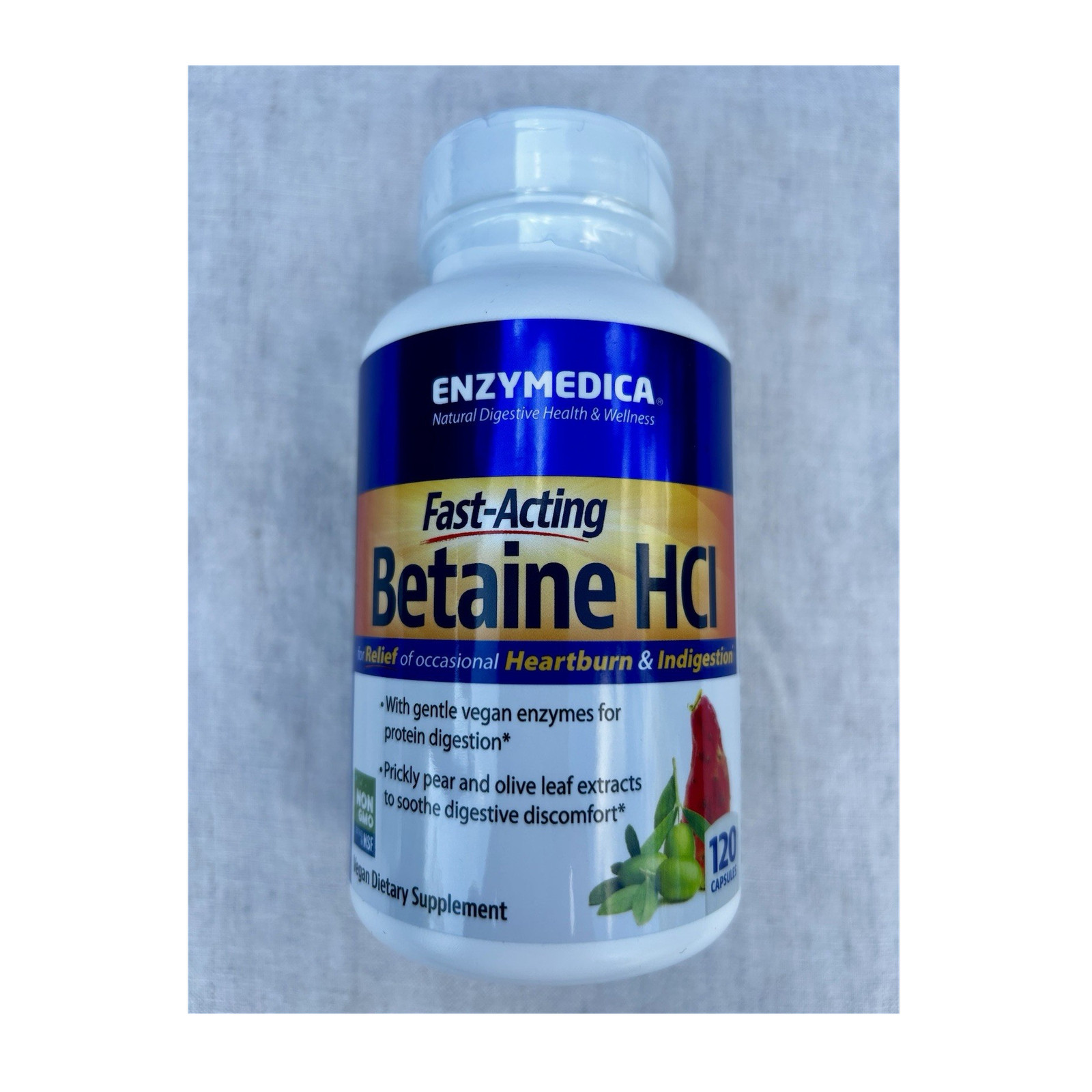 Enzymedica Betaine HCl 1300mg 120 Capsules Vegan Non-GMO Heartburn Relief