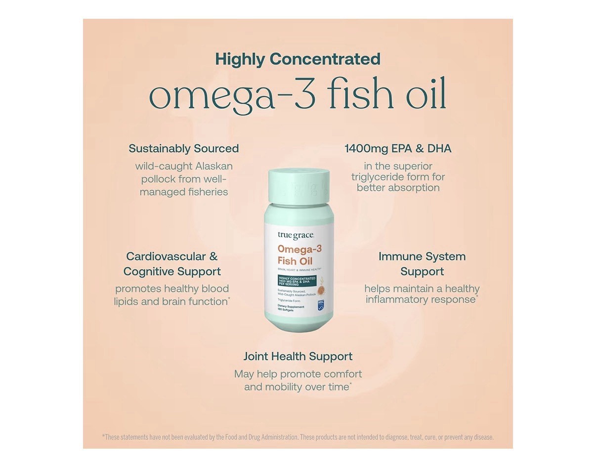 True Grace Omega-3 Fish Oil 1400mg EPA DHA Brain Heart Joint Immune Support 180s