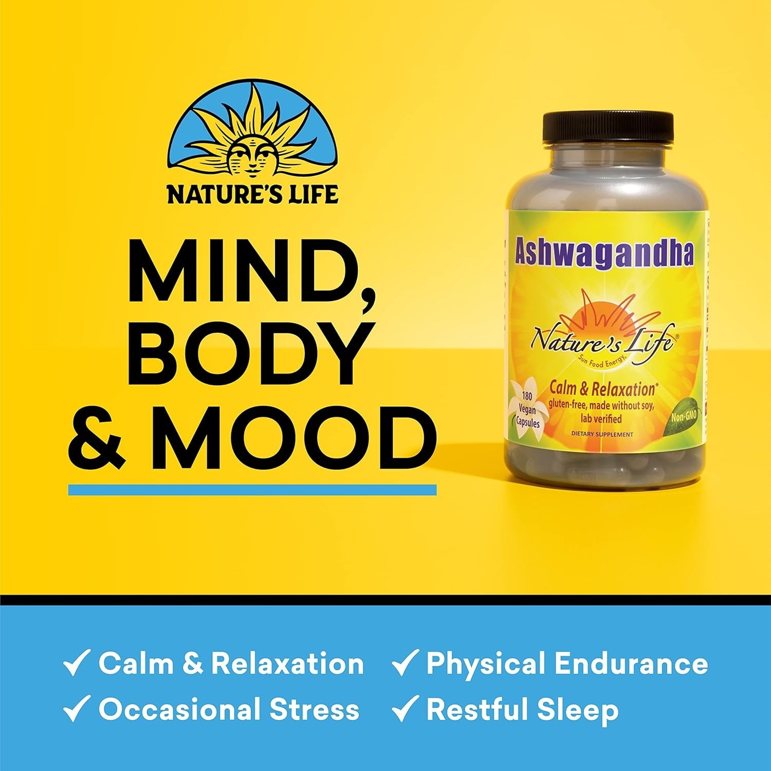 NATURE’S LIFE ASHWAGANDHA PURE ROOT EXTRACT 2100 MG 180 VEGAN CAPSULES