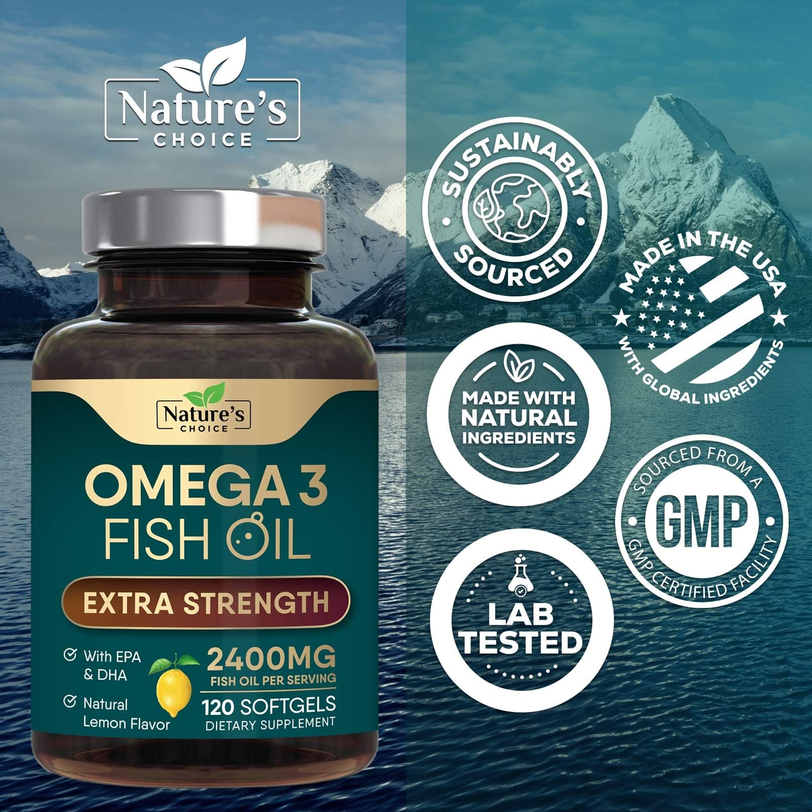 Omega 3 Fish Oil Supplements – 2400mg Per 120 Count (Pack of 1)