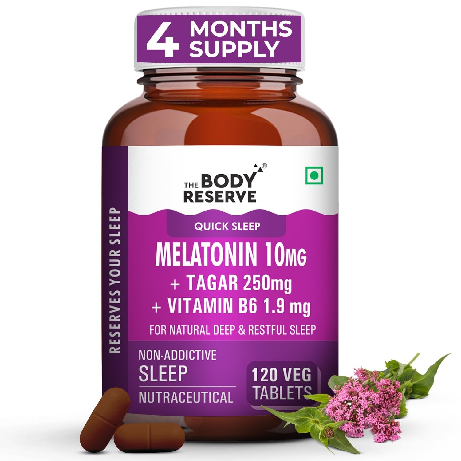 Melatonin 10mg Tagar 250mg Sleep Aid Stress Relief 4 Men Women 120 Tabs x 1/2/3